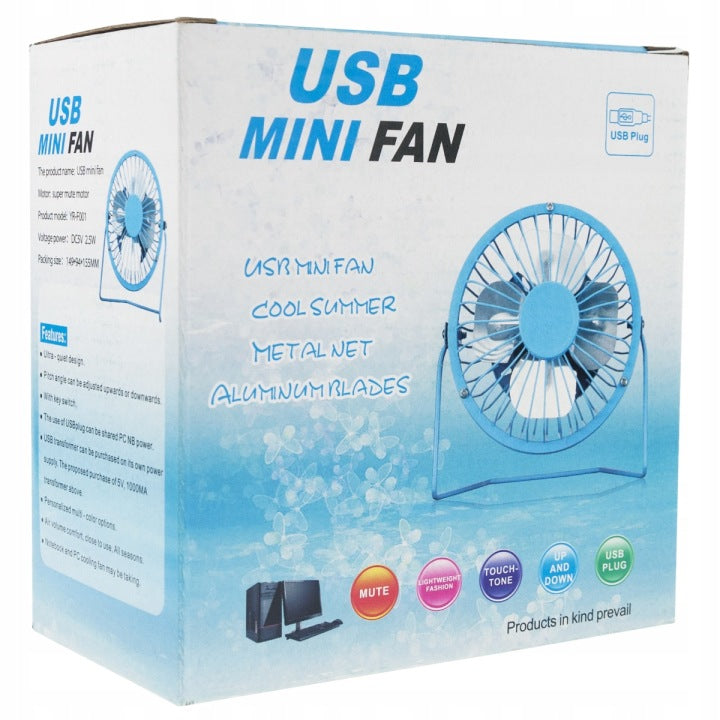 METALOWY WENTYLATOR BIURKOWY USB CICHY WIATRAK STOŁOWY OSOBISTY CZARNY